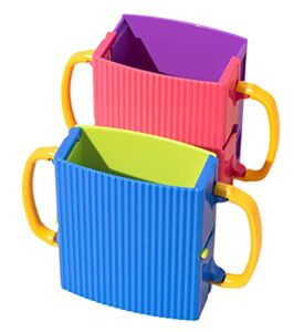 Baby Juice Box Holder Juice Bag Holder for Toddlers No Squeeze Adjustable Folding Food Pouch and Milk Box Holder for Kids No Spill 2-Pack (Blue&Pink)