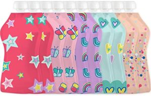 SQUOOSHI Reusable Food Pouches 10-Pack 5oz – Baby Food Storage Toddler Kids Squeeze Pouch Washable Freezer Safe – 5 Fun Designs