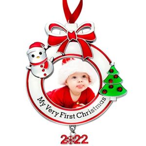 Baby’s First Christmas Photo Ornament 2022 My Very First Christmas Photo Frame Xmas Baby’s 1st Keepsake Picture Ornaments for Newborn Baby Hanging Christmas Tree Decor for Holiday (Round, 1 Piece)