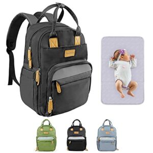 Diaper Bag Backpack For Mom Dad, Aiyoo baby Changing Bags Black Lightweight Travel BackPack Style Diaper Bags with Changing Pad