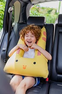 Kangaruru All in One Seatbelt Adjuster and Pillow with Neck and Headrest Cushion for Kids 100% Cotton Cute Rabbit Comfortable Safety Seat Belt Cover for Child (30″x17″)(45cmx75cm) (RUNI Yellow)