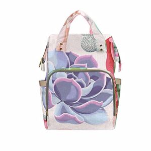 InterestPrint All-in-One Baby Bag Backpack with Stroller Straps for Travel Succulent and Peony Roses