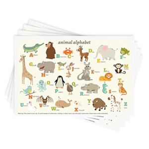 Disposable Stick-on Placemats 40 Pack for Baby & Kids, Restaurant Table Mats 12″ x 18″ Sticky Place Mats, Toddler Baby Placemat, Animal Alphabet Theme