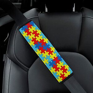 Color Puzzle Autistic Disorder Pattern Car Seat Belt Pad Cover for Adults Kids, Universal Soft Safety Belt Shoulder Strap Cushion Protector, for Backpack Bag Straps Cover
