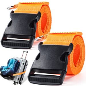 2 Pieces Car Seat Travel Belt, Adjustable Car Seat Travel Strap to Convert Kid Car Seat, Carry-on Luggage into Airport Car Seat Stroller & Carrier Belt Safe Travel Solution (Orange)