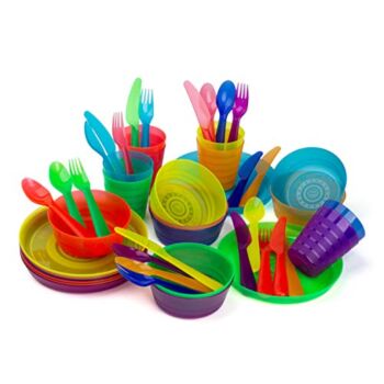 Kids Dinnerware Set for 8 – Plastic Kids Plates, Bowls, Cups and Flatware in 8 Vibrant Colors – Reusable, Easy to Clean Toddler Dishes – BPA-Free Plate Sets – Kid Dish Set for Party, School, Picnic | The Storepaperoomates Retail Market - Fast Affordable Shopping