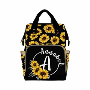 Personalized Name Diaper Bag for Mom, Custom Sunflower Baby Bags for Boys & Girls,Baby Backpack Monogrammed Baby Gifts