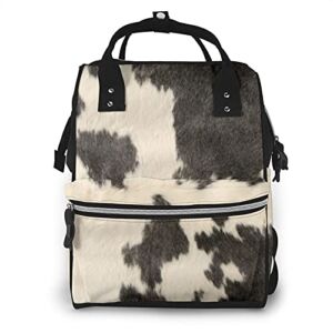 NOBAHIDS Black and White Vintage Cowhide Diaper Bag, Backpack Mom Backpack Baby Backpack, Multi Functions Large Capacity Travel Bag 10776 One Size