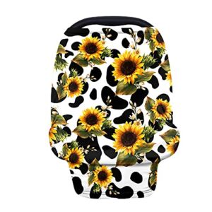 LedBack Novelty Cow Sunflower Print Stretchy Car Seat Cover for Babies,Nursing Cover Breastfeeding Cover,Soft Breathable Baby Carseat Canopy