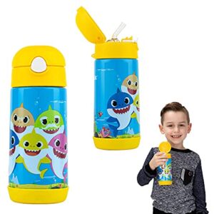 Franco Kids Double Wall Insulated Stainless Steel Water Bottle, 12-Ounce, Baby Shark