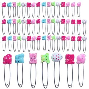 50 Pieces Animal Pattern Diaper Pins 2.4 inch Animal Pattern Plastic Head Cloth Diaper Pins Stainless Steel Nappy Pins Baby Safety Pins Long Plastic Head Safety Pin Plastic Head Safety Pin