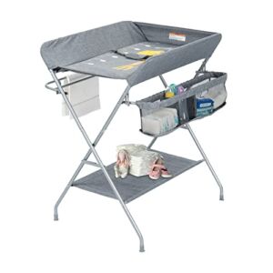 Obbao Portable Changing Table, Folding Baby Changing Table with Large Storage Basket, Rack, Safety Belt, Baby Changing Station for Infant, Grey