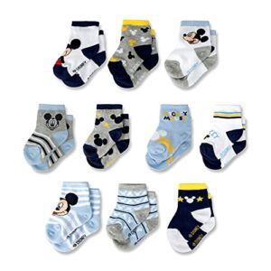 Disney baby boys 10-pack Mickey Mouse Boy Infant Sock, Multicolor – 0-24 Months Socks, Blue, 0-6 Months US