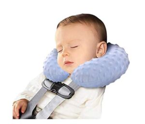 Neck Pillows Baby Kids Travel Pillow Inflatable Head Support Pillow Cute Cozy U Shape Neck Pillow for Car Seat Airplanes Train Soft Washable Chin Neck Support Pillow for Toddler Boys Girls (Blue)
