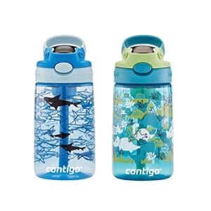 Kids Water Bottle with AUTOSPOUT Straw, 14 oz., Dinos & Sharks, 2-Pack