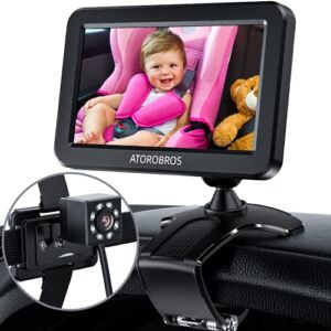 Baby Car Mirror,ATOROBROS Baby Car Camera for Backseat with Night Vision,4.3” ,360° Rotation Dashboard Clip Mount Display Stand,Wide Crystal Clear View