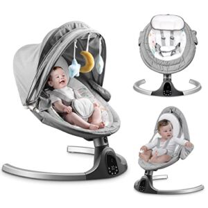 Baby Swings for Infants, 5 Speed Bluetooth Baby Bouncer with 3 Seat Positions & Built-in 12 Music & 3 Timer Settings & 5-Point Harness & Remote Control, Touch Screen Chair for 5-20 lb, 0-9 Months