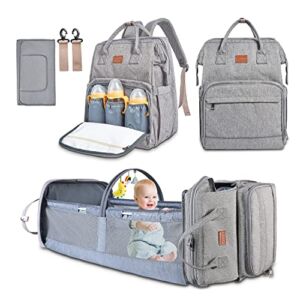 Fiboo Baby Diaper Bag Backpack – Multifunction Waterproof Travel Dipaer Baby Bag Backpack With Changing Station and Bassinet Pad Newborn Baby Registry Search Shower Gifts (Gray)