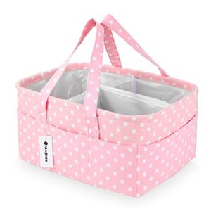 Baby Diaper Caddy Organizer Pink Large Collapsible Nursery Organizer Storage Basket for Girl Portable Holder Tote Bag for Changing Table Car Travel Registry Newborn Essentials Must Haves small dots