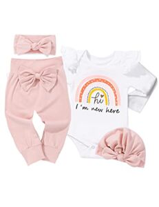 WIQI Newborn Baby Girl Clothes Romper Trousers Set Ruffle Baby Girls’ Clothing Knitted Baby Girl Stuff Cotton Gifts Baby Clothes Girl Pink Baby Clothes Girl Newborn