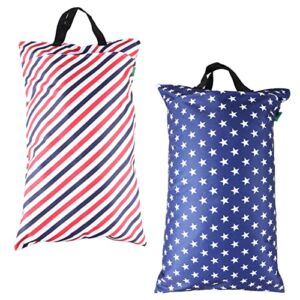 Viyuse Large Hanging Wet Dry Cloth Diaper Bag with Double Zippered Pockets,2 Pack(27 X 16 inch) Waterproof Wet Pail Bag for Beach Pool Gym Wet Dirty Clothes,big Wet bag Stars,Stripes