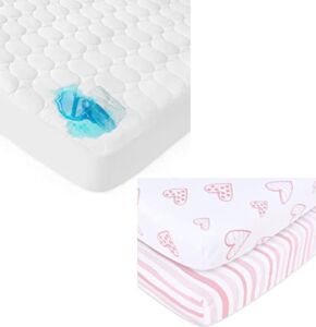 Waterproof Pack N Play Mattress Pad Sheets Fitted Quilted Cotton Surface & Pack n Play Playard Mattress Sheets 2 Pack, 100% Jersey Cotton