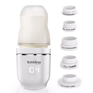 Bubblbay Portable Bottle Warmer,104° Digital Thermostat Baby Bottle Warmer with Upgraded 5 Adapters Leak-Proof Design,Wireless LED Display Travel Bottle Warmer for Breastmilk or Formula