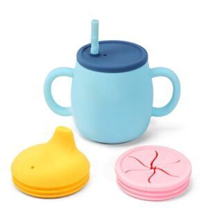 Sippy Cups for Baby 6 months Silicone Baby Straw Cup Spill Proof Toddler Snack Cup with 2 Handles 9 OZ…