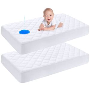 2 Pack Waterproof Crib Mattress Protector, Quilted Fitted Crib Mattress Pad, Ultra Soft Breathable Toddler Mattress Protector Baby Crib Mattress Cover by Yoofoss (52”x28”)