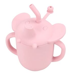 Fu Store Toddler Cup Elephant Silicone Training Cup Sippy Cup 3-in-1 with Straw Lid Trainer Cup with Handle for Babies Toddlers and Infant (Pink)