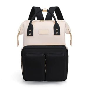 MUKJHOI Diaper Bag Backpack, Anti-Theft Water-Resistant Pocket Stroller Straps for Mom Dad, Beige and Black
