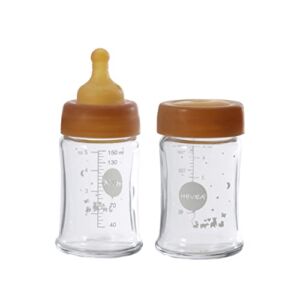 HEVEA Wide Neck Baby Glass Bottle 2-Pack Free from Plastic, BPA, and Phthalates (150 ml / 5 oz)