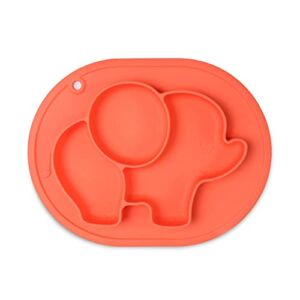 TRUMPETIC Elephant Silicone Suction Plate With Hanging Hole, Divided Toddler Plates, Skidproof & Unbreakable, BPA Free, Dishwasher Microwave Safe (Orange)