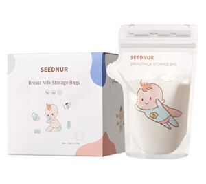 SEEDNUR Disposable Breastmilk Storage Bags Cartoon Breastmilk Storaging Containers 7 OZ Nursing Bags 100 Counts(Baby)