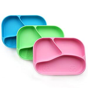 Kazualv toddler plates suction plates for baby plates with suction, kids plates, baby feeding supplies, toddler utensils, silicone plates for toddlers 1-3, BPA Free (Pink/Green/Blue)