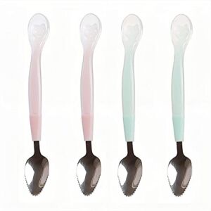 4-Piece Set – Baby Food Supplement Silverware Tableware Double-Headed Spoon Children’s Stainless Steel Scraping Mud Spoon Infant Silicone Soft Spoon Spoon Spoon Dual-Use (Mixed)