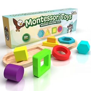 Montessori Toys for 1 & 2 Year Old, Educational Learning Toys for 1 + Year Old, Developmental Toys for 1+ Year Old Girl, Birthday Gift for Toddler, Wooden Stacking Toys for 2 + Year Old Boy