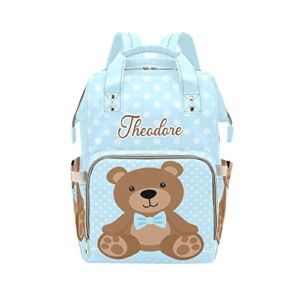 Cute Teddy Bears Custom Diaper Bag Backpack with Name,Personalized Mommy Nursing Baby Bags Nappy Shoulders Travel Bag Casual Daypack Gifts