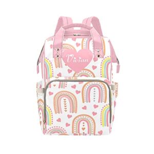 Pattern Pink Rainbow Heart Diaper Bags Personalized with Name Customized Travel Back Pack Hiking Camping Mum Backpack