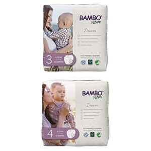 Bambo Nature Premium Eco-Friendly Baby Diapers, Size 3, 29 Count and Size 4, 27 Count