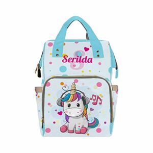 Custom Name Diaper Bag Backpack for Mommy, Customizable Blue Unicorn Baby Bags for Boys & Girls, Personalized Nappy Backpack Newborn Baby Shower Gifts