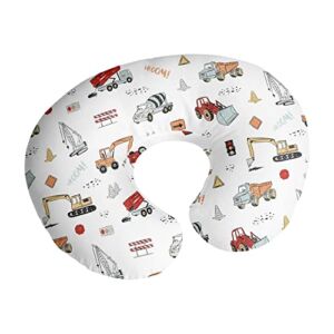 Sweet Jojo Designs Construction Truck Nursing Pillow Cover Breastfeeding Pillowcase for Newborn Infant Bottle or Breast Feeding (Pillow NOT Included) – Grey Yellow Orange Red and Blue Transportation