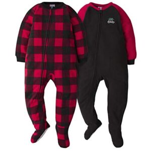 Gerber Baby Boys Toddler Loose Fit Flame Resistant Fleece Footed Pajamas 2-Pack Red/Grey Plaid 2T