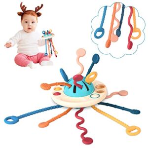 Sundaymot Montessori Toys, Baby Sensory Toys for Toddler, Soft Baby Silica Toys, Infant Drawstring Activity Toys Hanging from car Seats and Strollers, for Boys or Girls Age 18+ Months Child