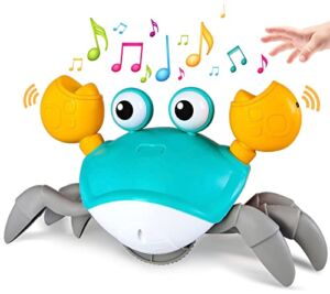 JATOTVE Baby Toys Crawling Crab Tummy Time Toy, Moving Dancing Walking Cute Crab Toy Boy/Girl Gift, Learning Crawl Interactive Development Sensory Musical Toy for Infants Babies Toddlers Kids (Blue)