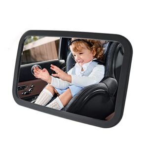 Baby Car Mirror for Back Seat, Rear Facing car mirror for infants. (black) with free Baby on Board sticker.