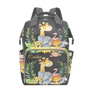 Jungle Animals Cute Personalized Diaper Backpack with Name,Custom Travel DayPack for Nappy Mommy Nursing Baby Bag One Size