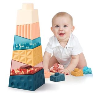 Toddler Montessori Toys for 1 Year Old Boys Girls Gift Baby Sensory Stacking Building Blocks Learning Educational Irregular Square Autism Toys for 18 Plus Months Age 2 3 4 One Two Year Old Kids