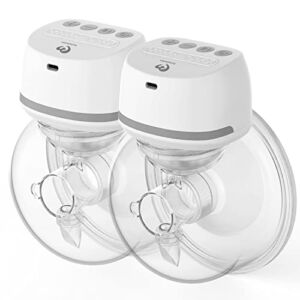 Bellababy Wearable Breast Pumps Hands Free Low Noise, Breastfeeding Double Electric Breast Pumps Come with 24mm Flanges, 4 Modes & 6 Levels Suction, 2PCS