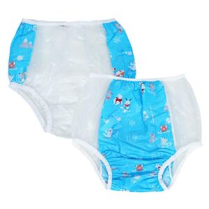 Adult Bbay Color Plastic Pants Adult Incontinence PVC Diaper Cover 2 Pieces (L, Blue)